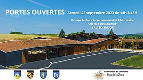 Bannière avec le batiment du groupe scolaire d'Alteckendorf à l'occasion des portes ouvertes du 23 septembre 2023 de 14 heures à 18 heures
